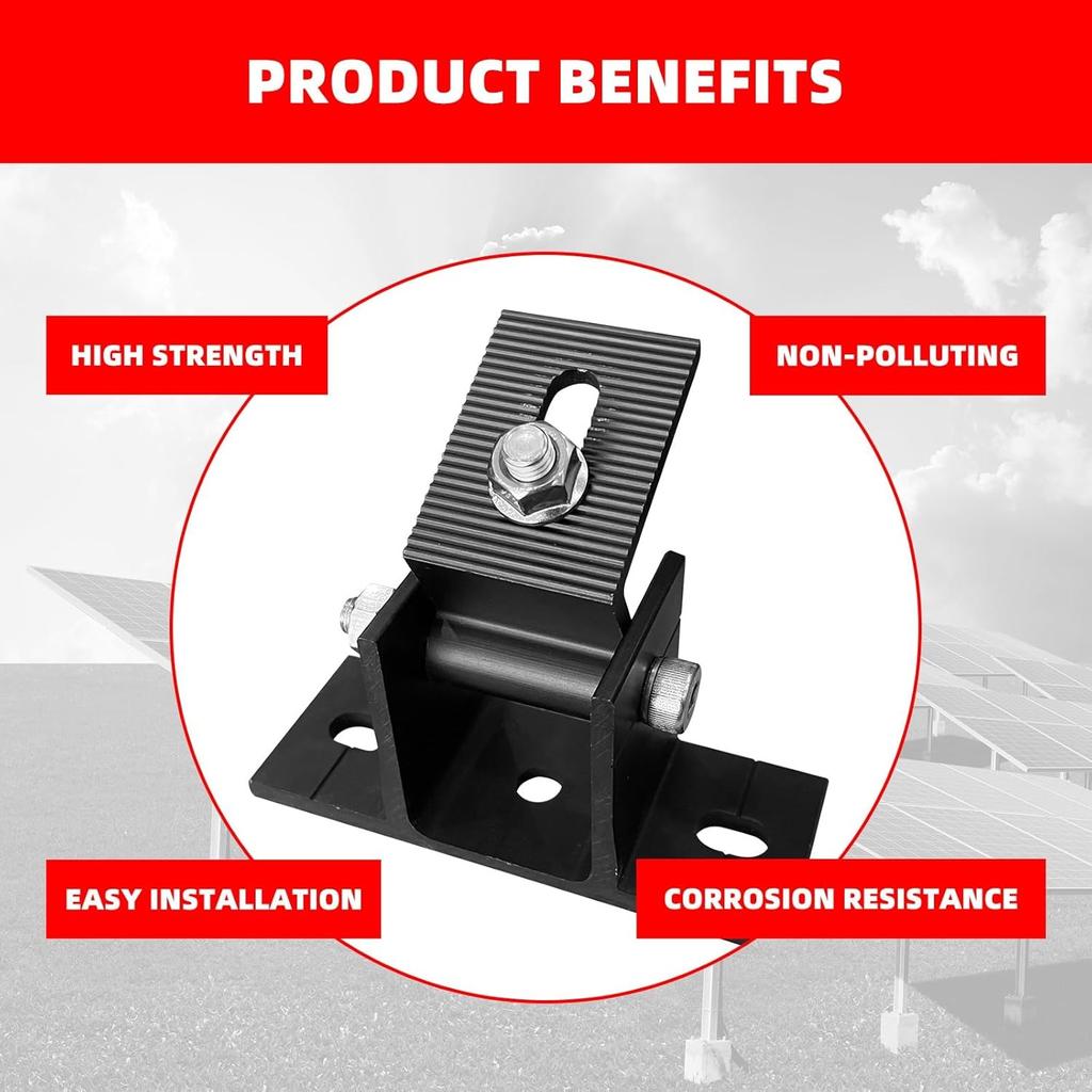 2 Pack Adjustable Solar Panel Tilt Mount Bracket Base, Tilt Angle 10-60 Flat Roof Mount Holder, RV Solar Panel Mounts Clamp
