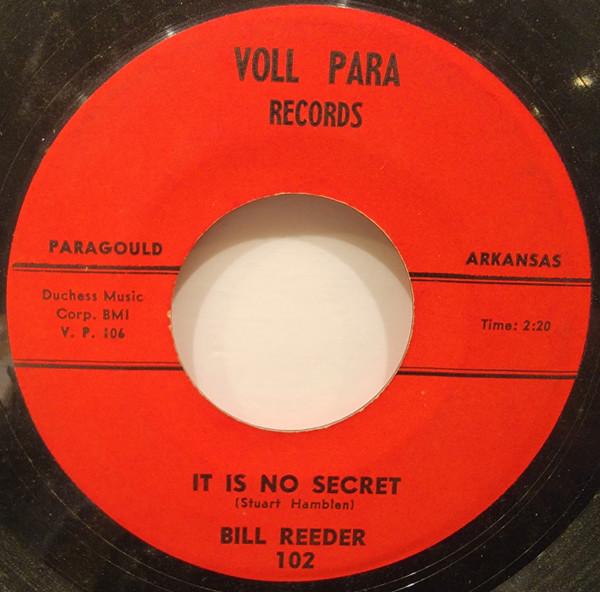 7-дюймовая пластинка BILL REEDER Its No Secret Take My Hand Preci 102 Voll Para 1961 США Рок Б/у