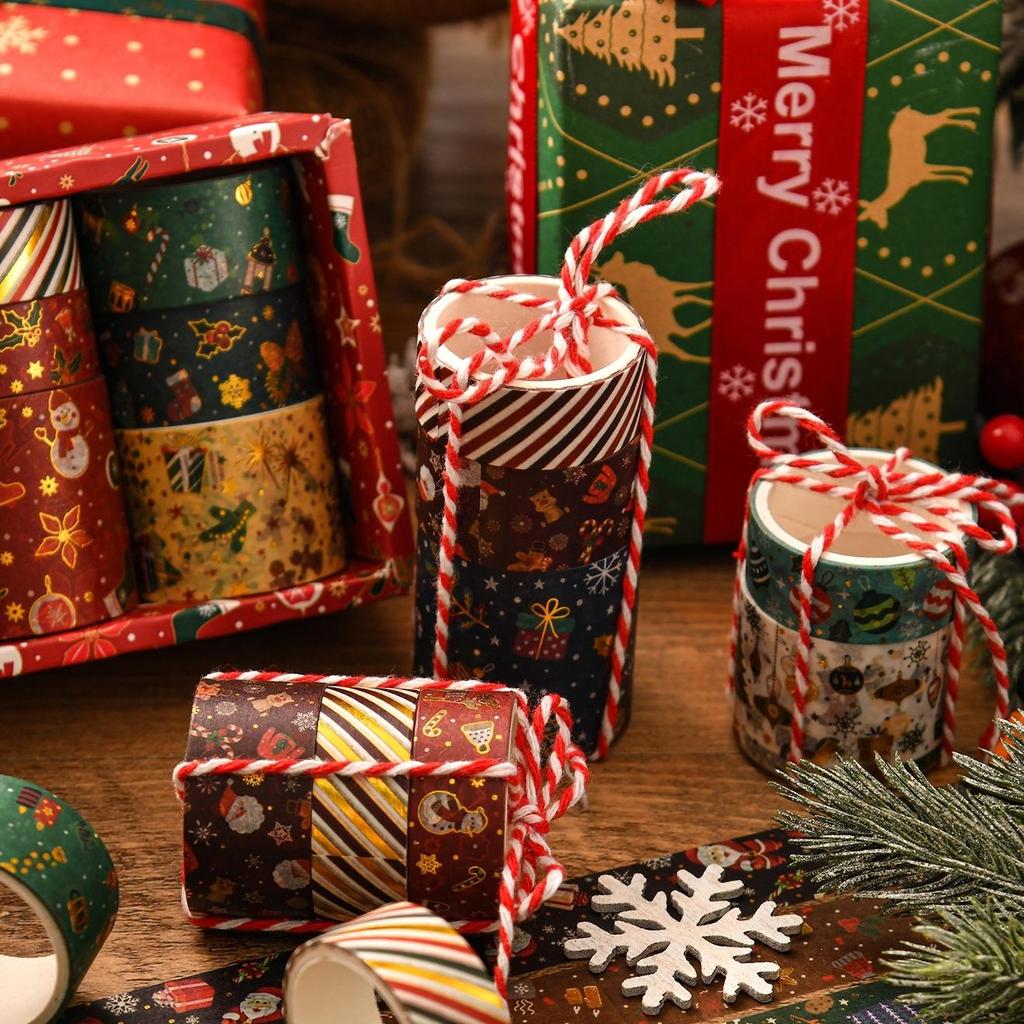 6rolls Merry Xmas Washi Tapes Set Gold Stamping Adhesive Masking Tape Christmas Decoration Stickers for Album Gift Packing