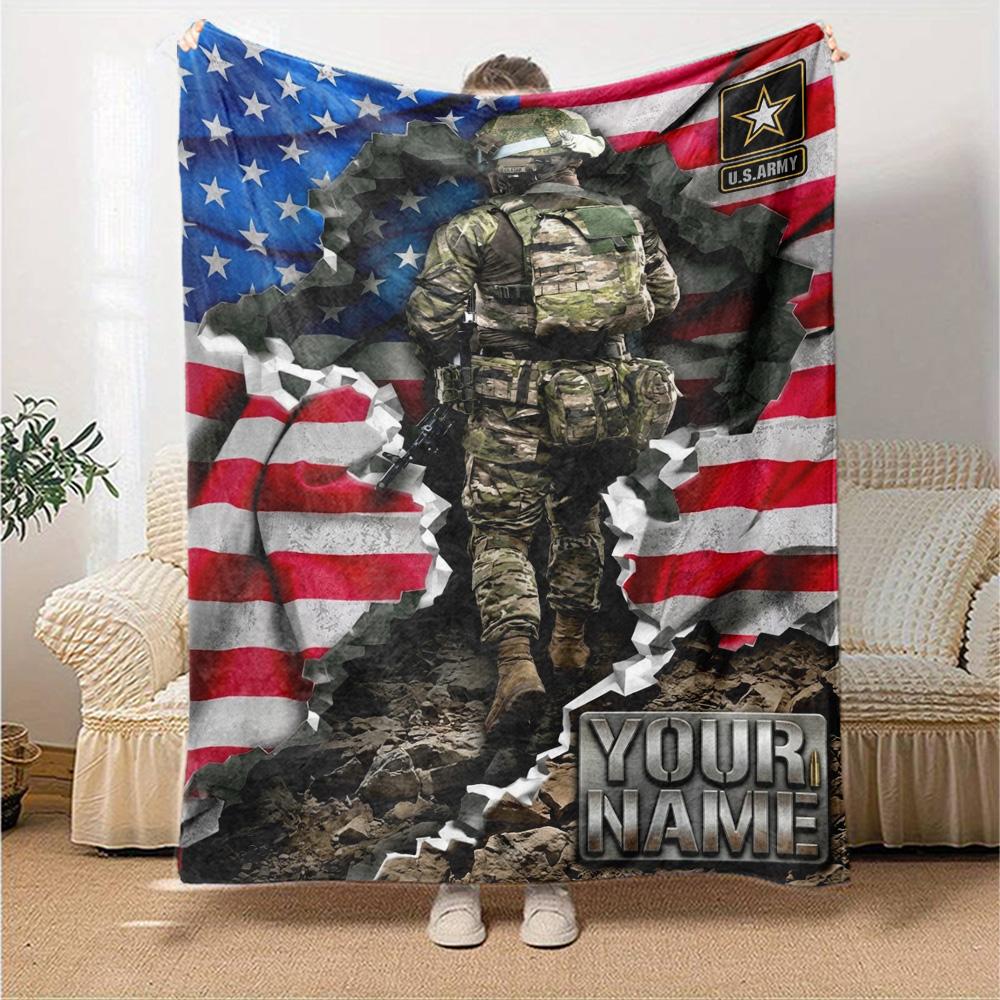 Name Custom US. Army Print Flannel Blanket High Quality Warm Comfortable Cover for All Seasons Perfect for Gifts Home Decor