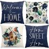 Темно-синие наволочки Welcome Home - Цветочный и Home Sweet Home декорПодушка на диван для гостиной, украшение для спальни
