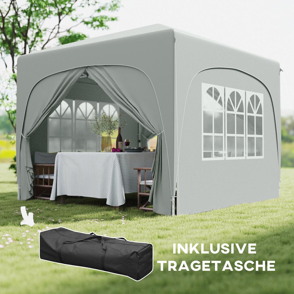 3 x 3m Pop-Up Gazebo Shelter, with Accessories - Light Grey