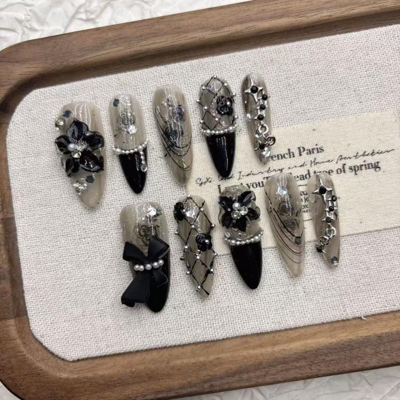 Handmade French Style Press-On Nails With Floral Design Minimalist Elegant False Women Daily Wear