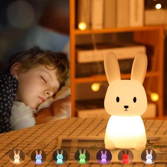 Silicone Cute Bunny Night Light for Kids- Bunny LED Lamp Rabbit Light Animal Nightlight with 7 Changing Colors