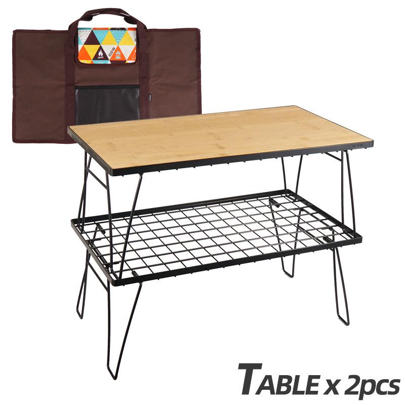 Портативный бамбуковый обеденный стол с сетчатой полкой для кемпинга и барбекю