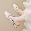Square Head Half Slippers Women's Summer Outer Wear One Word with Folds Silver Bag Head Single Shoes Women