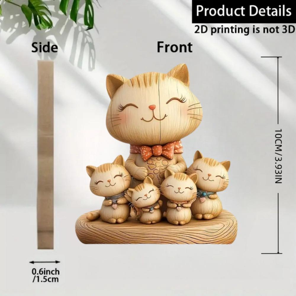 Wooden Kitten Couple Sculpture Charming 2D Flat Cat Enthusiast Gift Light and Dark Wood Grain Desktop Entrance Home Decoration