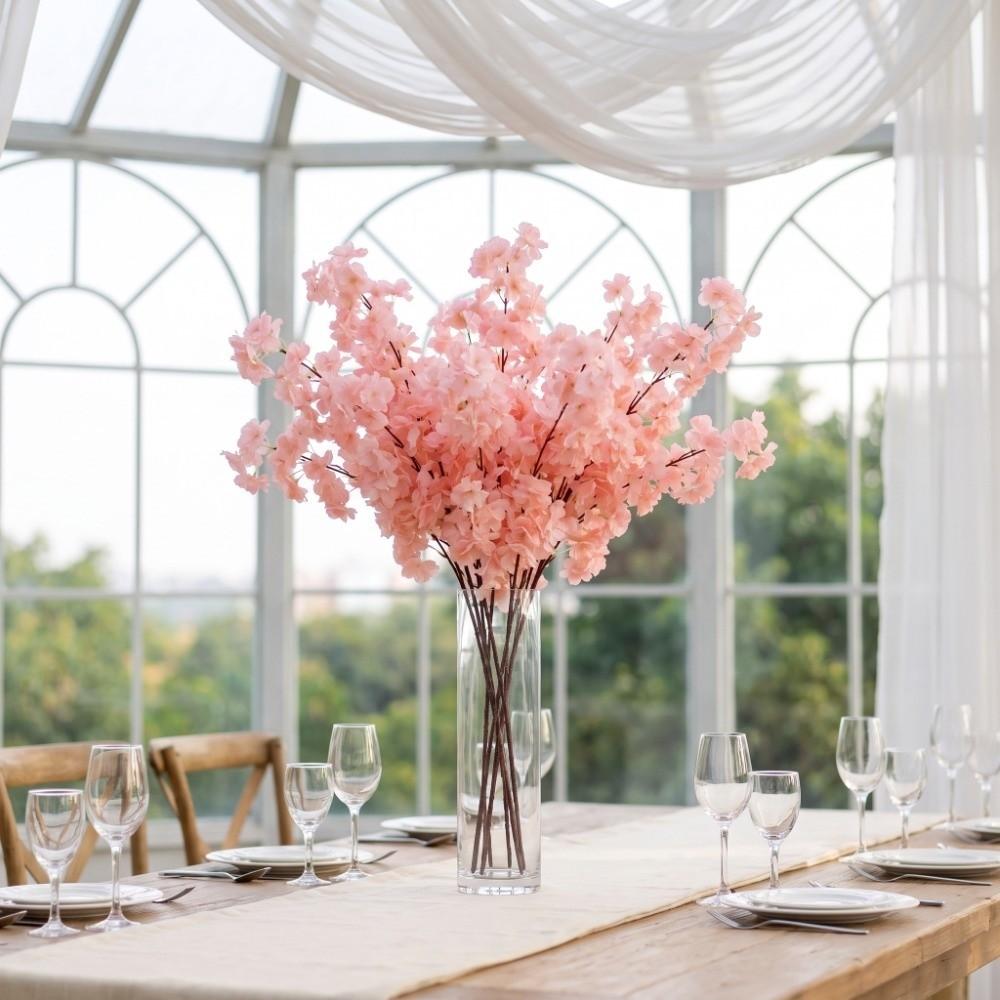 5 Pcs 3 Branches Artificial Cherry Blossoms Cherry Tree Branches Wedding Centerpiece