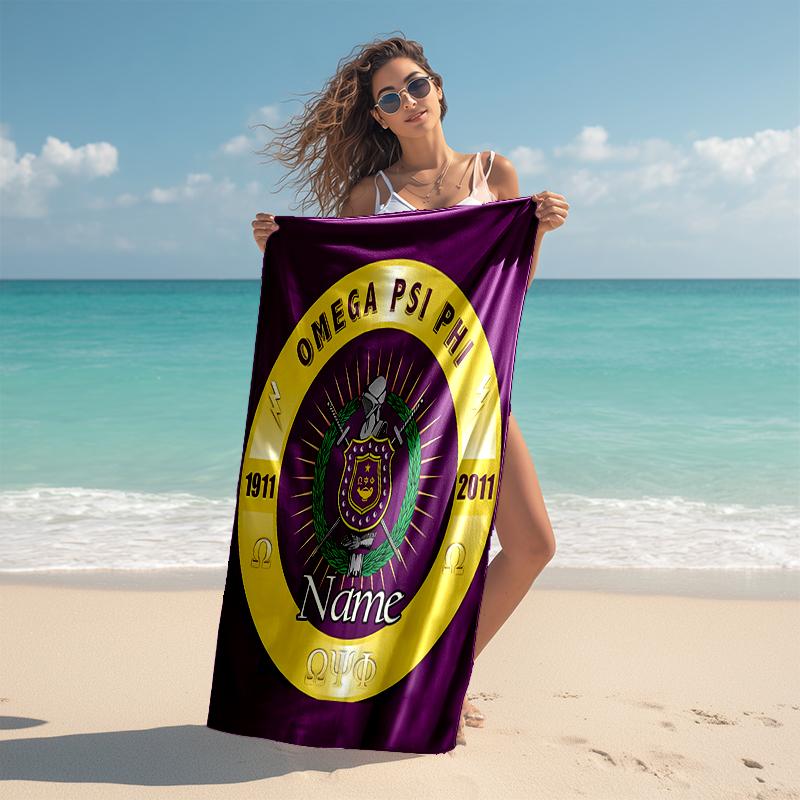 Personalized customized proof beach towel with Omega Psi Phi pattern - soft, absorbent,quick-drying,perfect swimming,camping&bathing