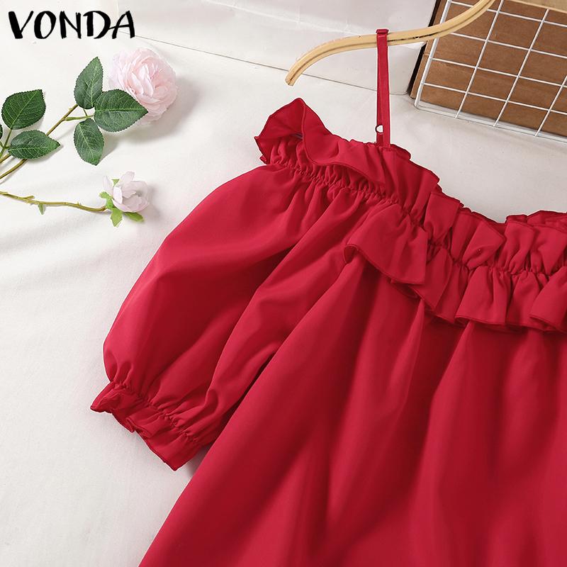 VONDA Женские летние блузки Bubble с короткими рукавами и оборками на открытых плечах
