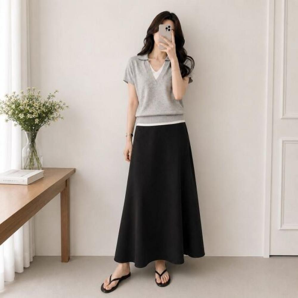 Mizqz Women Layered V Neck Color Block Short sleeVe Knit