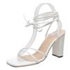 2025 Summer Large Size Foreign Trade Women's Shoes Sexy Square Head Straps Stiletto High Heels Cross Straps Sandals Women