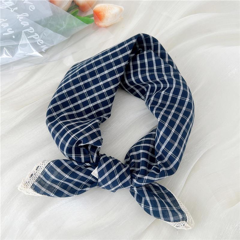 Хлопок лен кружевной край квадратные шарфы 60 см платок шейный платок банданы женский повседневный шейный платок клетчатый принт геометрический узор