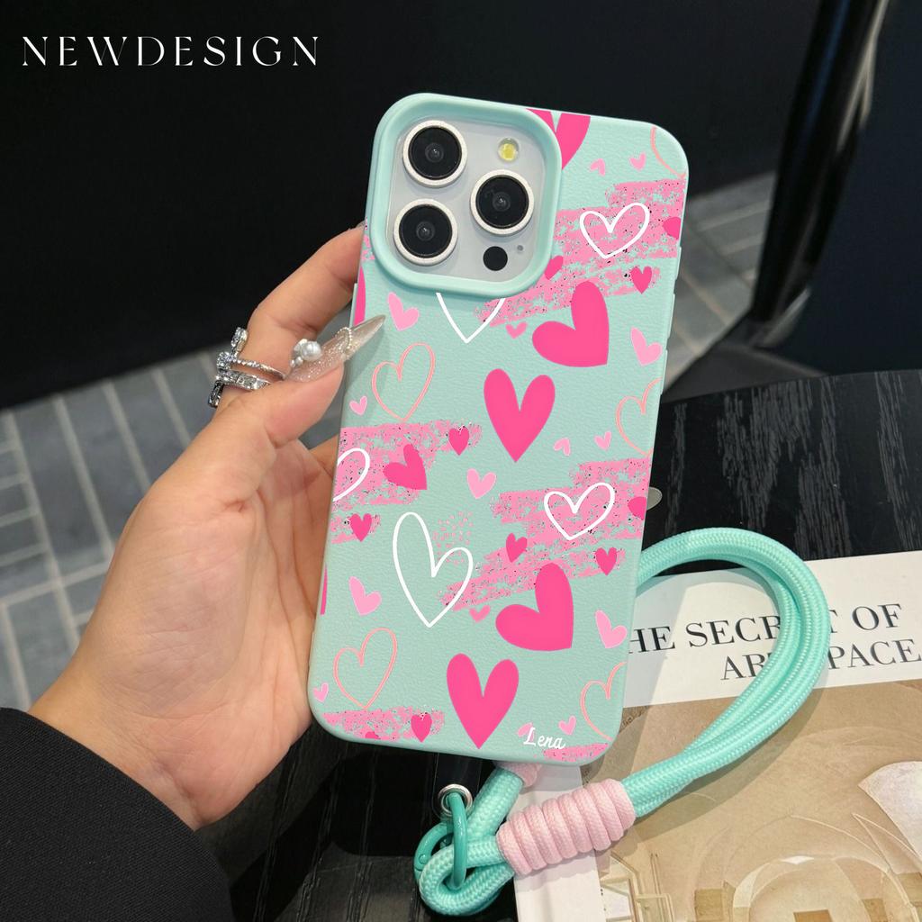 Розовый Чехол Для Телефона С Ручным Рисунком Сердца Для iPhone 17 16 16e 15 14 13 12 Pro Max 11 Plus Ударопрочный С Рисунком Личи Funda