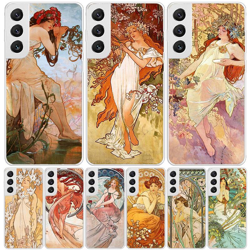 Alfons Mucha Primavera Case Phone Cover for Samsung Galaxy S24 S25 Ultra S23 Plus S22 + S21 S20 FE S10 S25Plus Trend Fundas S24