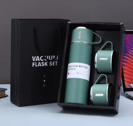 304 Stainless Steel Thermos Gift Set with 3 Interchangeable Lids & Handle,Keeps Hot & Cold,Portable Travel Cup for Men & Women