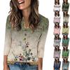 Women's Fashion Casual Loose 3/4 Sleeve Printed Round Neck Top