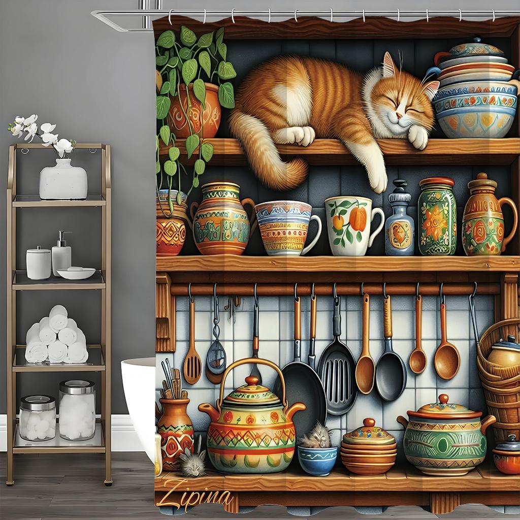 Милый кот кухонный шкаф кухонные принадлежности шторка для душа, ванная комната декоративная шторка для душа, водонепроницаемая шторка для душа с хо