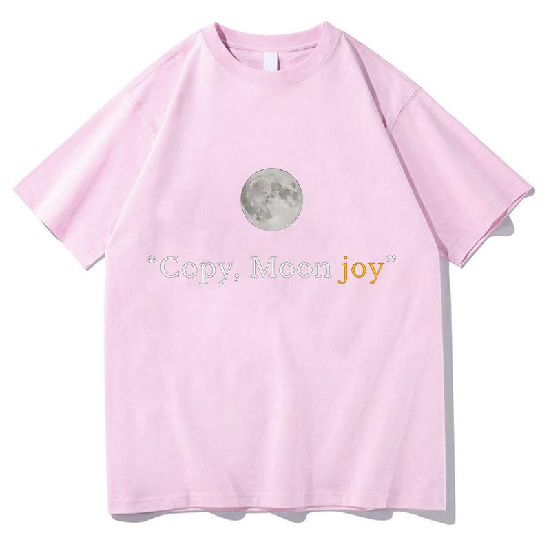 Funny Unisex's Copy Moon Joy Print T Shirts Cotton Women Streetwear Oversized Loose Tees Clothing Vintage Summer Spring Meme Tops