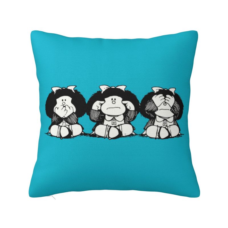 Vintage Quino Comic Mafalda Throw Pillow Case Decoration D Printed Cartoon Mang Sofa Cushion Cover Polyester Soft Pillowslip