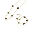 Stainless Steel Clover Pendant Necklace Earring Bracelet Set Women Fashion Floral Jewelry Gift