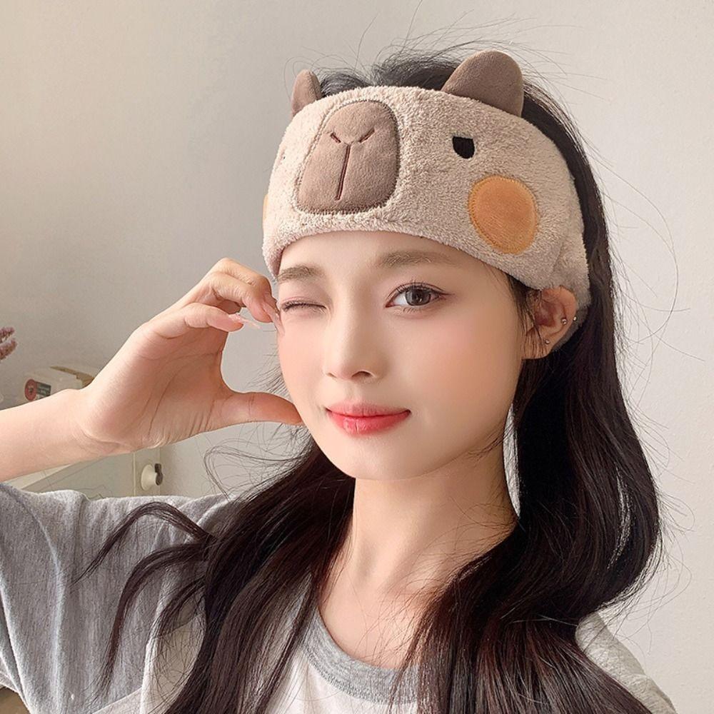 Wide-brimmed Capybara Headband Coral Fleece Makeup Headband Cute Cartoon Hairband Spa