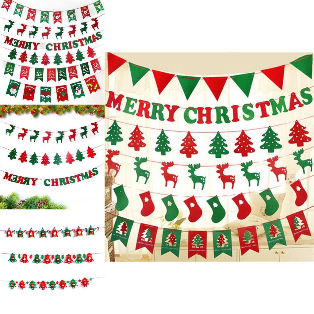 Festive Merry Christmas Bunting Hanging Banner Flag For Xmas Party Decoration