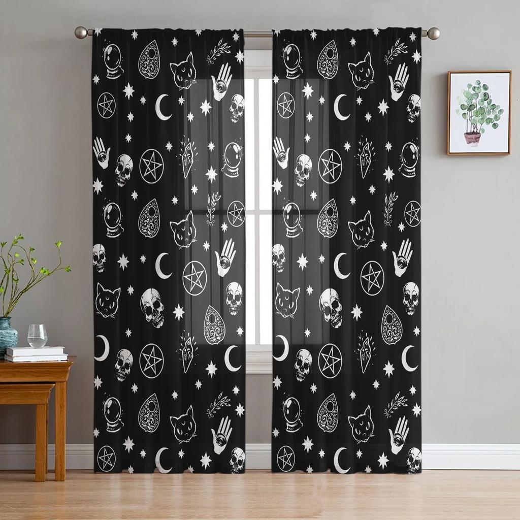 Black Skull Sheer Curtains Living Room Window Tulle Curtains For Bedroom Kitchen Home Decoration Voile Drapes