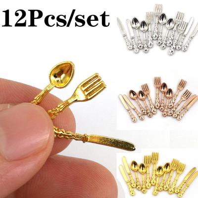 12 шт. 1:12 мини-столовые приборы, нож, вилка, ложка, кухонный набор, кукольный домик, миниатюрные аксессуары для Барби, детская игрушка