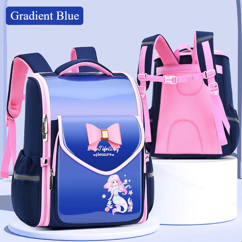 New Fashion Gradient Color Primary Student School Bags for Girls Grade 2-5 Exquisite Bow Cartoon Children Backpack Lightweight Portable Kid's Book Bag