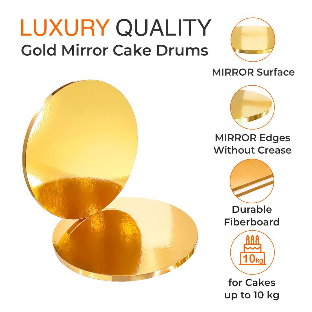 Cake board base gold 28 cm 1,2 cm set 10 pcs cake drum round luxe brand4cake