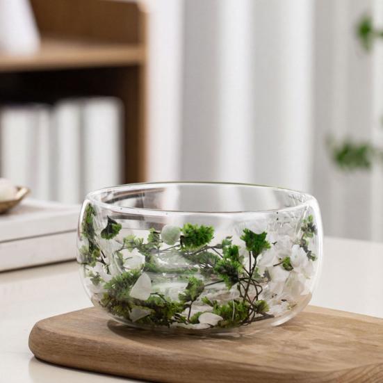 300 мл Стеклянная миска Двустенная миска из боросиликатного стекла с сухоцветами Художественная декоративная миска для подачи супа, десерта
