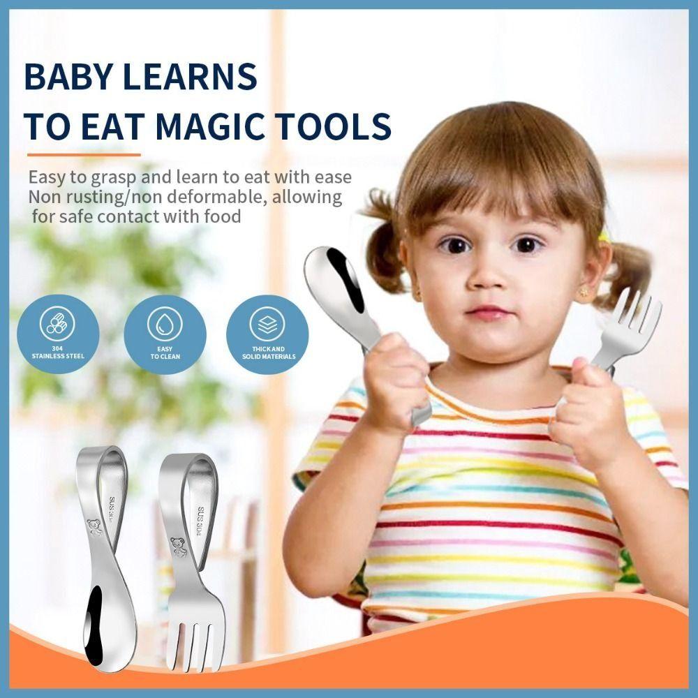 with Storage Box Cute Training Spoon Fork Stainless Steel Toddler Training Utensils  Kitchen