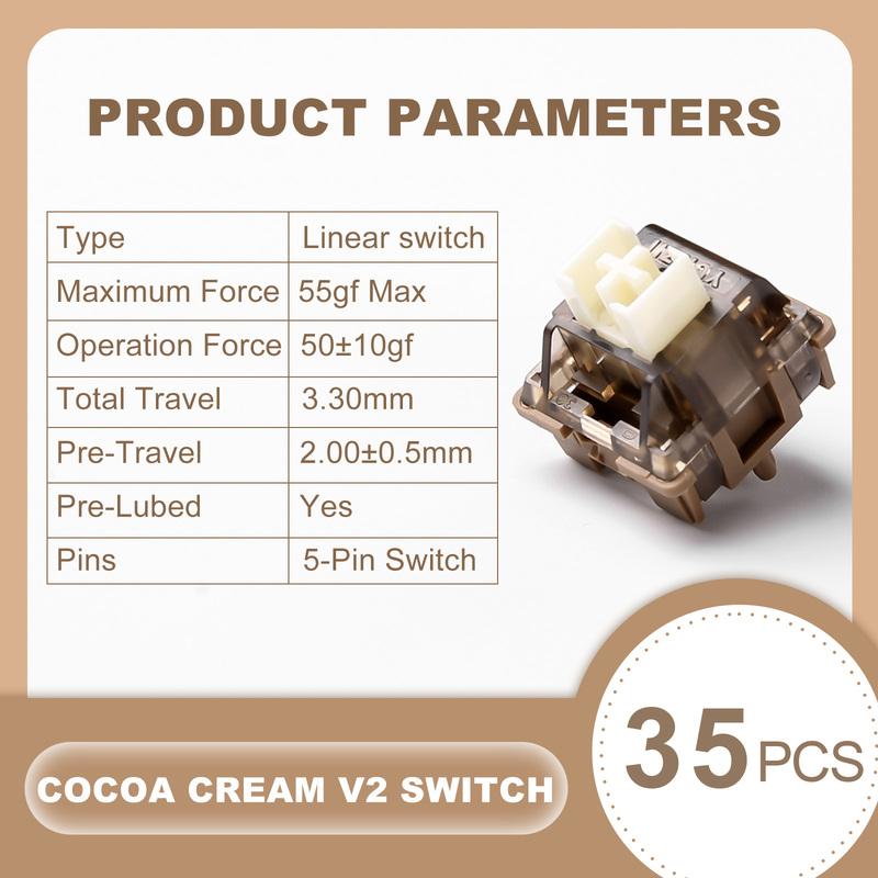 YUNZII Cocoa Cream V2 Pre-Lubed 5-Pin Early Bottoming Linear Switch for Hot Swappable Mechanical Gaming Keyboard, 35Pcs/Pack