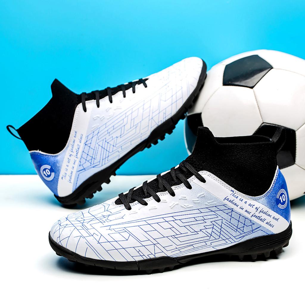 Fashion Men's Soccer Shoes TF Non-Slip Turf Soccer Cleats Lace Up Training Shoe High Quality Lightweight Sneaker High Top Football Boots