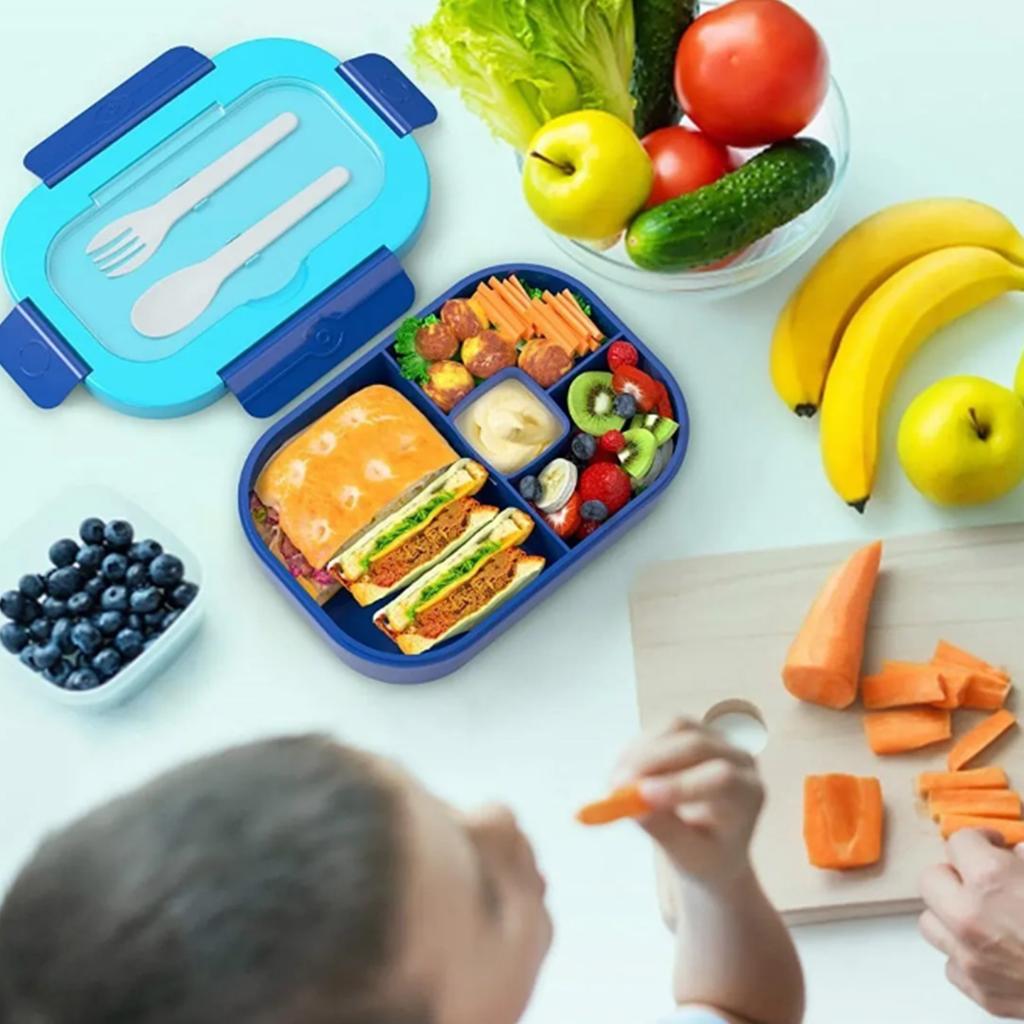 Детский контейнер для ланча Bento Box с 4 отделениями, герметичный, без содержания бисфенола А, переносной, для мальчиков и девочек