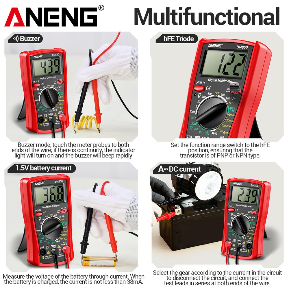 Портативный цифровой мультиметр ANENG DM850, 1999 отсчетов, AC/DC Напряжение, Ом, Ток, Детектор, Амперметр + B15 Тестер напряжения-ручка, Инструменты электрика, Цифровой дисплей