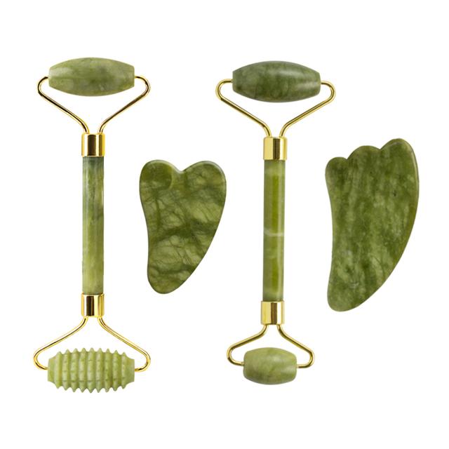 Natural Green Jade Roller Gua Sha Set Scraping Facial Massage Lifting Anti-Wrinkle Gouache Scraper Jade Massager Skin Care Tools