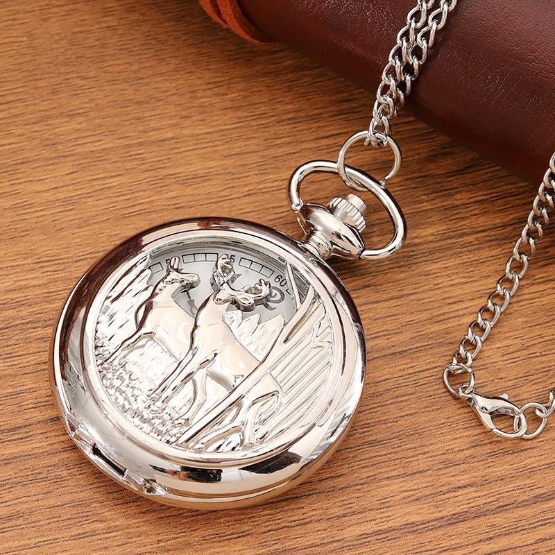 Retro Fashion Men's Silvery Pocket Watches Classics Men Necklace Pendant Quartz Pocket Watch Men Gifts