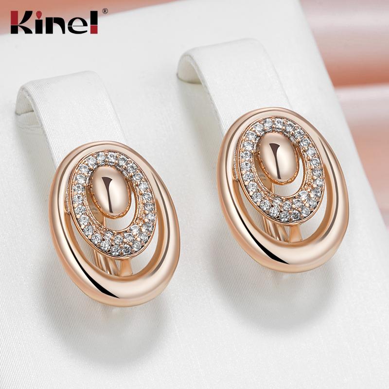 Круглые карманные серьги Kinel White Zircon для женщин, винтажные серьги цвета розового золота, ювелирные украшения