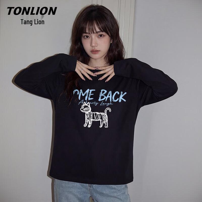 Женская хлопковая футболка с длинным рукавом и графическим принтом кошки TonLion