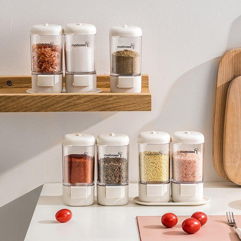 Measurable Salt Control Bottle Kitchen Seasoning Bottle Combination Suit Household Seasoning Jar Bottle Press Type Salt Sprink