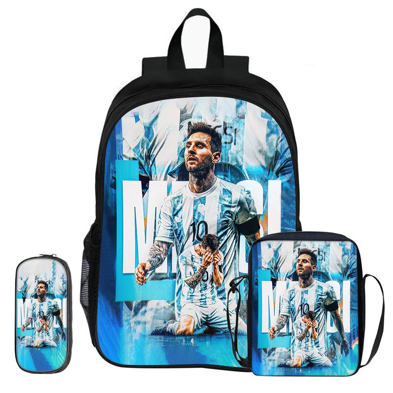 Футбольная звезда Рюкзак детский Mochila Спортивный Школьный портфель Набор из 3 шт. Рюкзак Наплечные сумки Пеналы M-Messi Портфель Детский Подарок