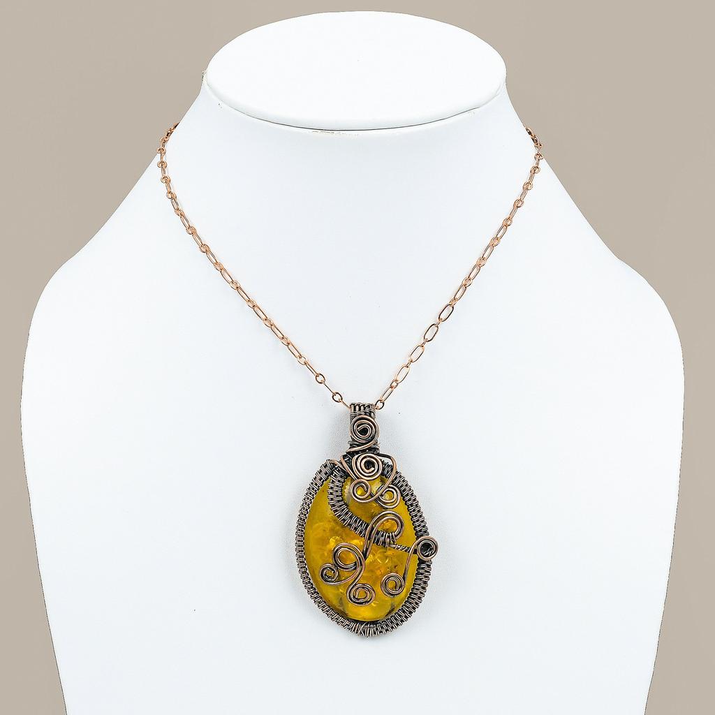 Подвеска ручной работы из медной проволоки из натурального балтийского янтаря 2,68 R1y64