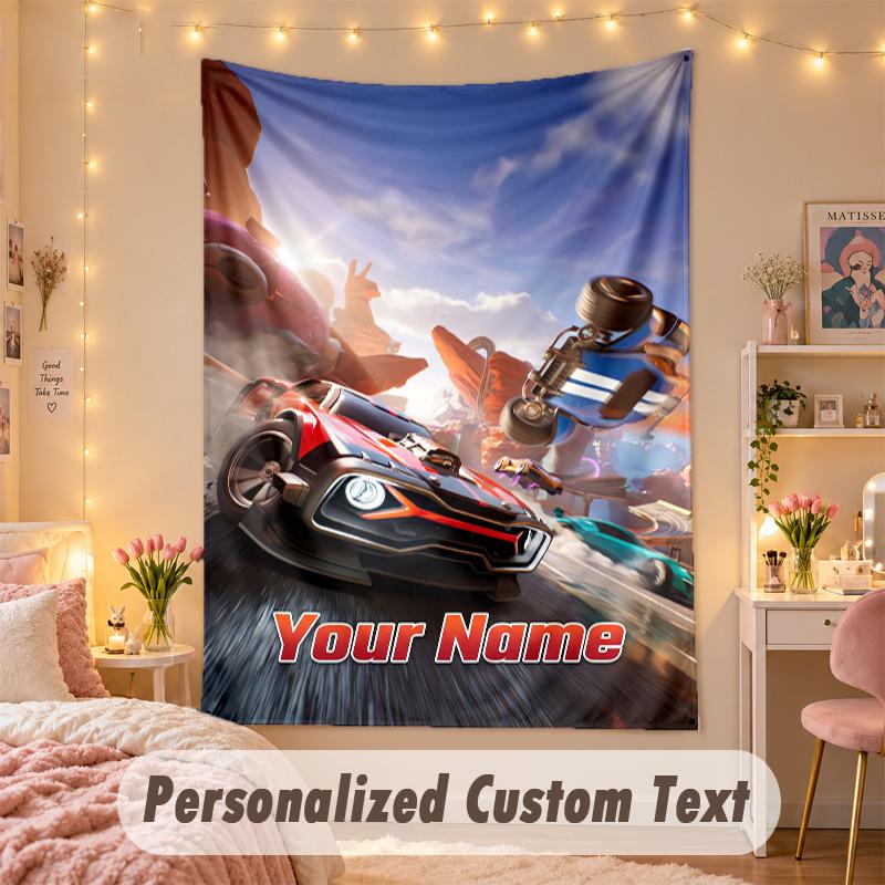 Custom Personalized Tapestry,Rocket League Print Custom Name Text Wall Art Hanging for Bedroom