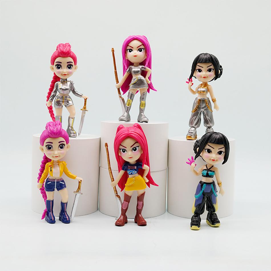 6/pcs KPop Devil Hunter Anime Box Set Doll Vinyl Toy Rumi Mira Zoi Character Vinyl Mask Set Clear Box Ornament Toy Birthday Gift