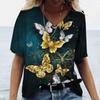 Women's T-shirts Fashion Tops V-neck Colorful Butterfly T Shirt Female Short Flowers 3 Print Casual  T-Shirts