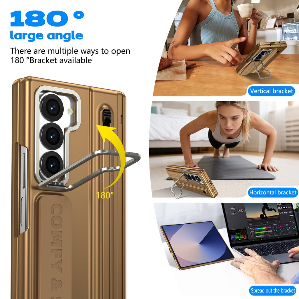 Чехол для Samsung Z Fold 4 5 6 7 из ПК и алюминиевого сплава с рамкой для объектива, кронштейном, силиконовым ремешком, закаленным стеклом, слотом для стилуса