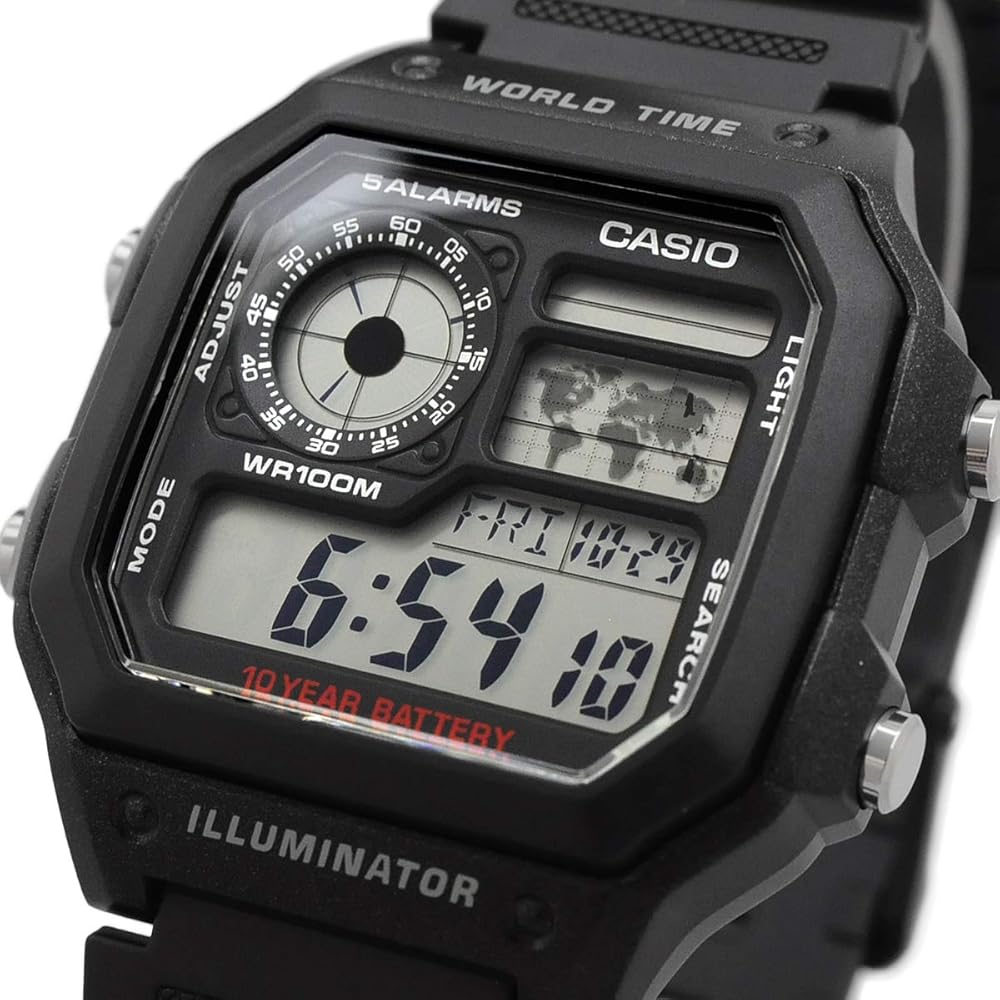 Casio Мировое время AE-1200WH-1AV Цифровые часы Черные Мужские Повседневный стиль