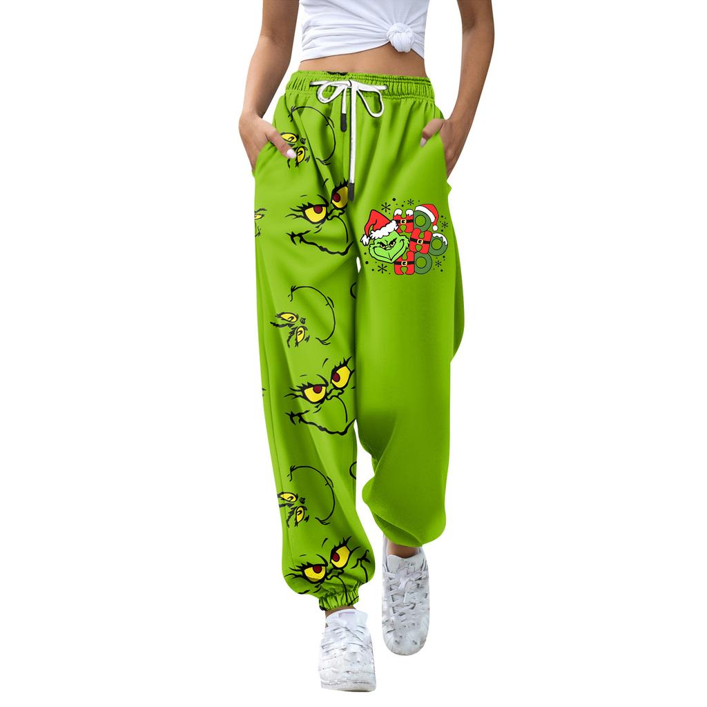 Женские модные рождественские свободные однотонные повседневные спортивные брюки с завязками на талии